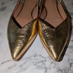 Metallic Gold Pointed-Toe Slingback Flats by Charles & Keith